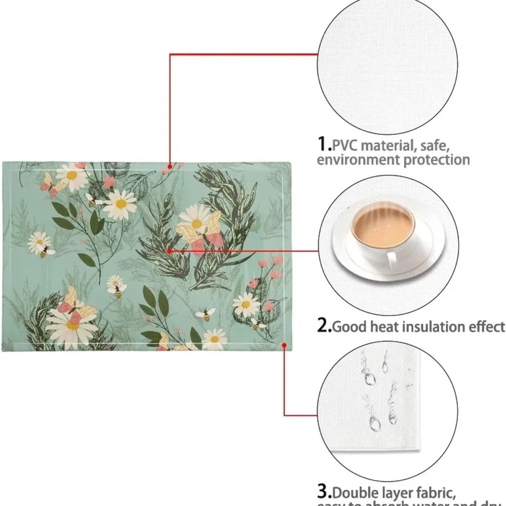 Floral Print Teal Green 8 count placemats